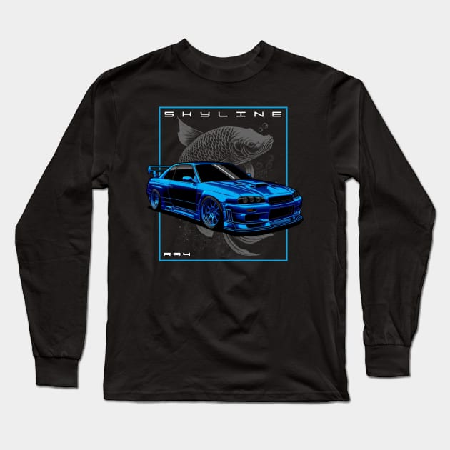 Nissan Skyline R34 Koi Design Long Sleeve T-Shirt by Kid Relic